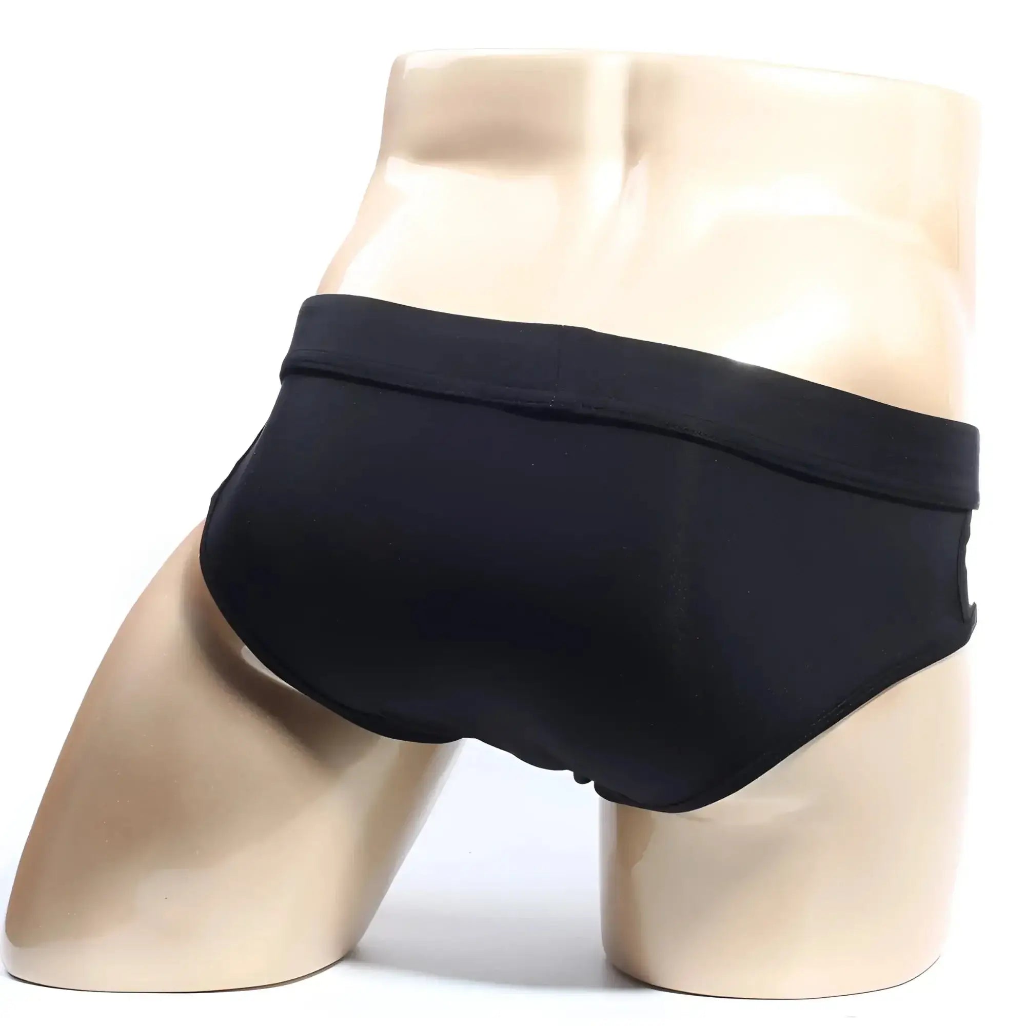 Black MetroMaleWear Malibu briefs with smooth form-fitting fabric and simple elastic waistband front view