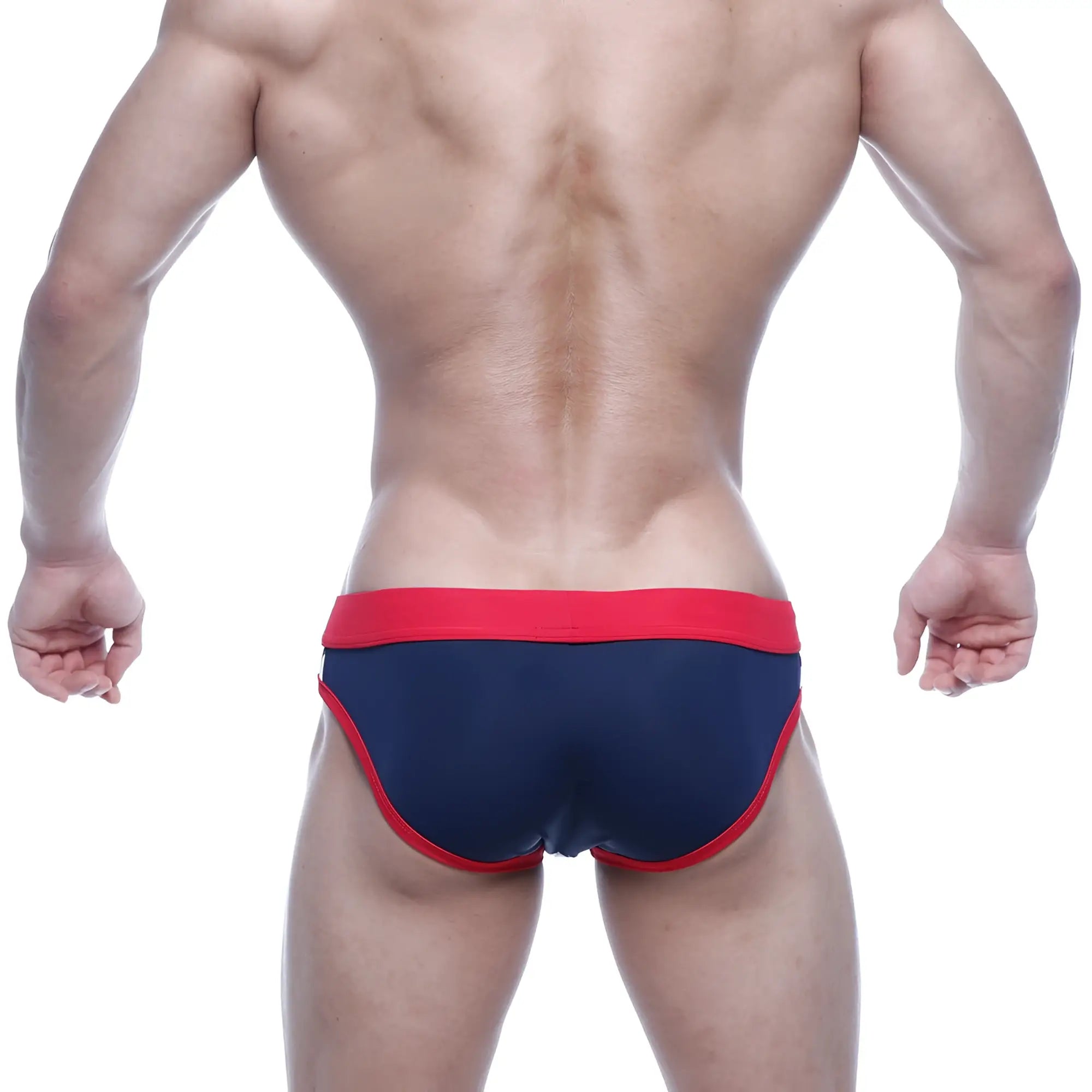 Navy blue and red athletic briefs with snug fit and elastic waistband metro male wear marine blue swim bikini 4920-40