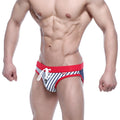 MetroMaleWear marine blue swim bikini 4920-40 red white navy striped swim trunks with red waistband and white drawstring