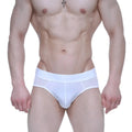 White mesh briefs with a solid white waistband from metromalewear matrix brief 5003-51 for comfortable support