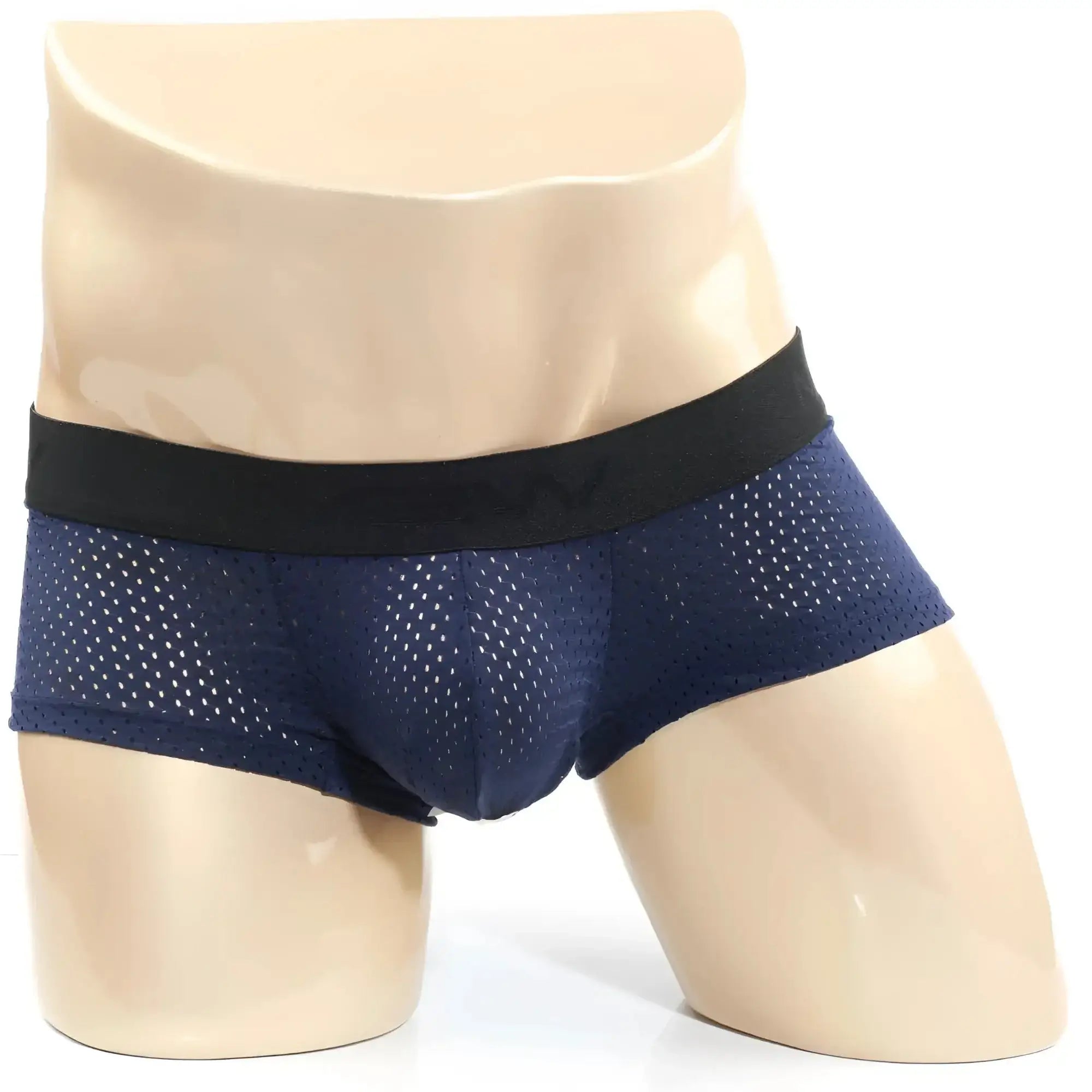 Metro male wear max mesh boxer navy 3013-76 navy blue mesh briefs with black elastic waistband front view