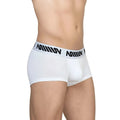 White men’s briefs with a black miiow logo waistband from MetroMaleWear Max Short Boxer white 3013-04 collection