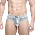 Silver metallic metro malewear metal hip briefs with subtle sheen and branded waistband 5503-01