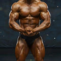A muscular male bodybuilder wearing black MetroMaleWear MetroMuscleWear Adam competition briefs with glossy skin tone