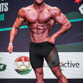 Black and gray MetroMaleWear MetroMuscleWear cafe physique board shorts with bold bull logo on the side