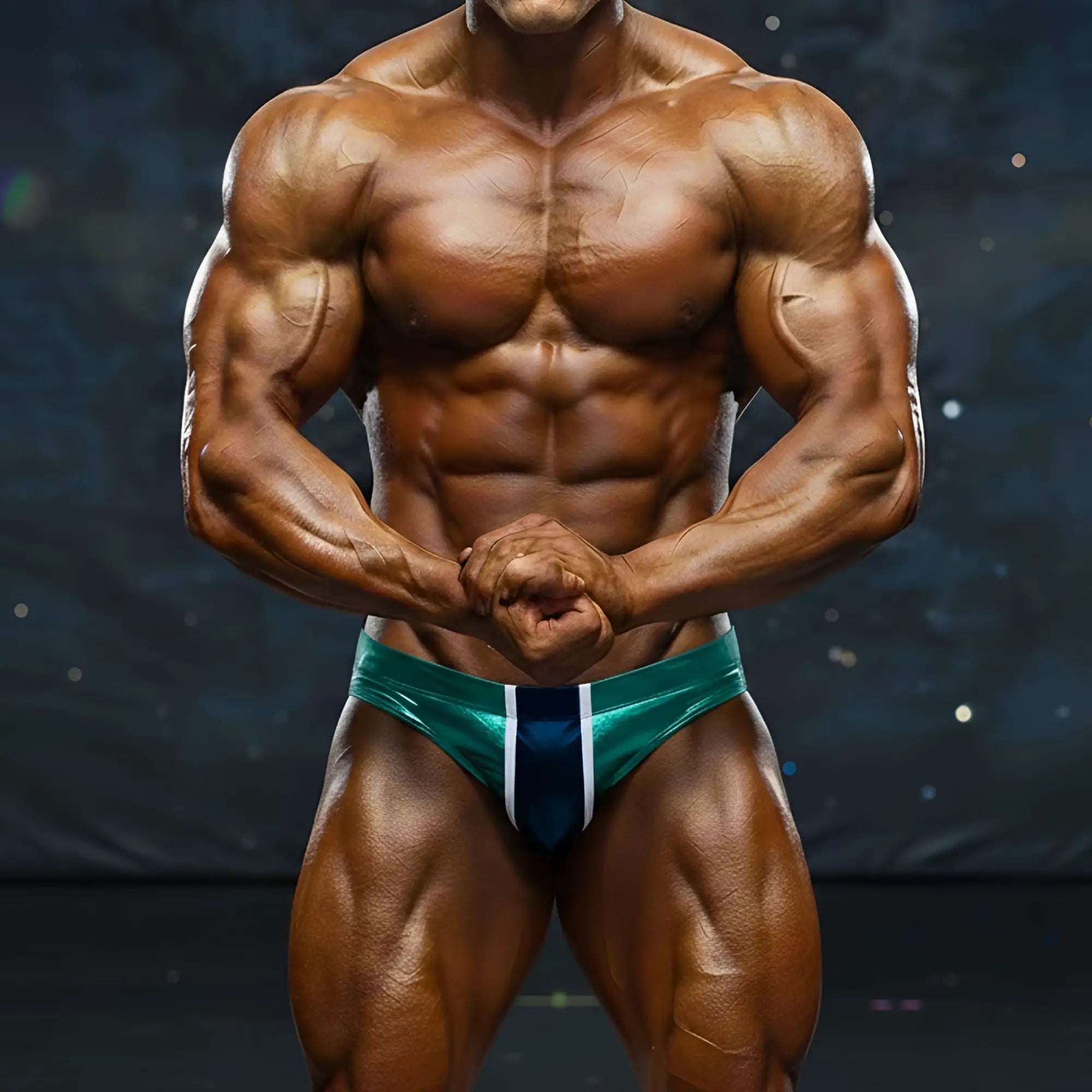 Teal and white striped competitive bodybuilding briefs from MetroMaleWear MetroMuscleWear competition suit green 4974-07