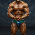 Teal and white star-patterned competitive bodybuilding briefs from MetroMaleWear MetroMuscleWear competition suit