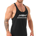 Black MetroMaleWear MetroMuscleWear gym tank top m2w with white logo and text designed for workout use
