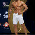 White metromalewear metromusclewear intenso physique board short with drawstring waistband and shield logo