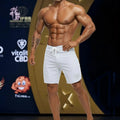 White metromalewear metromusclewear intenso physique board short with drawstring waistband and shield logo