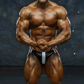 Black and white striped athletic briefs with a central vertical stripe from MetroMaleWear Lucas Competition Suit 4974-59