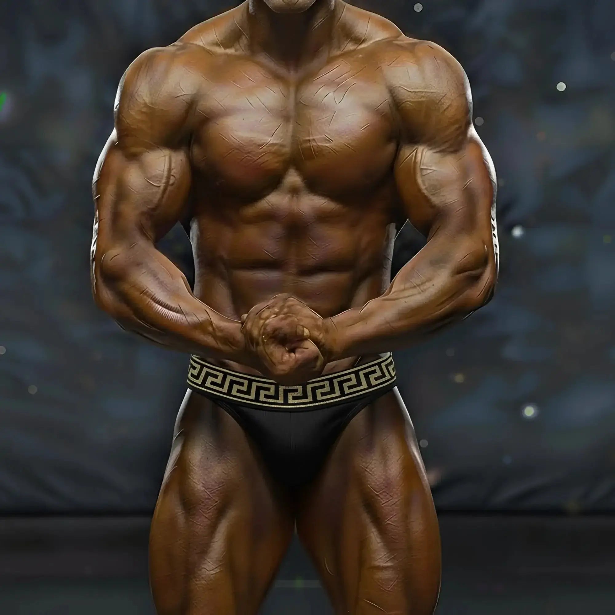 Black metroMuscleWear muscle trunk with gold Greek key pattern waistband by MetroMaleWear Leonardo 4700-60
