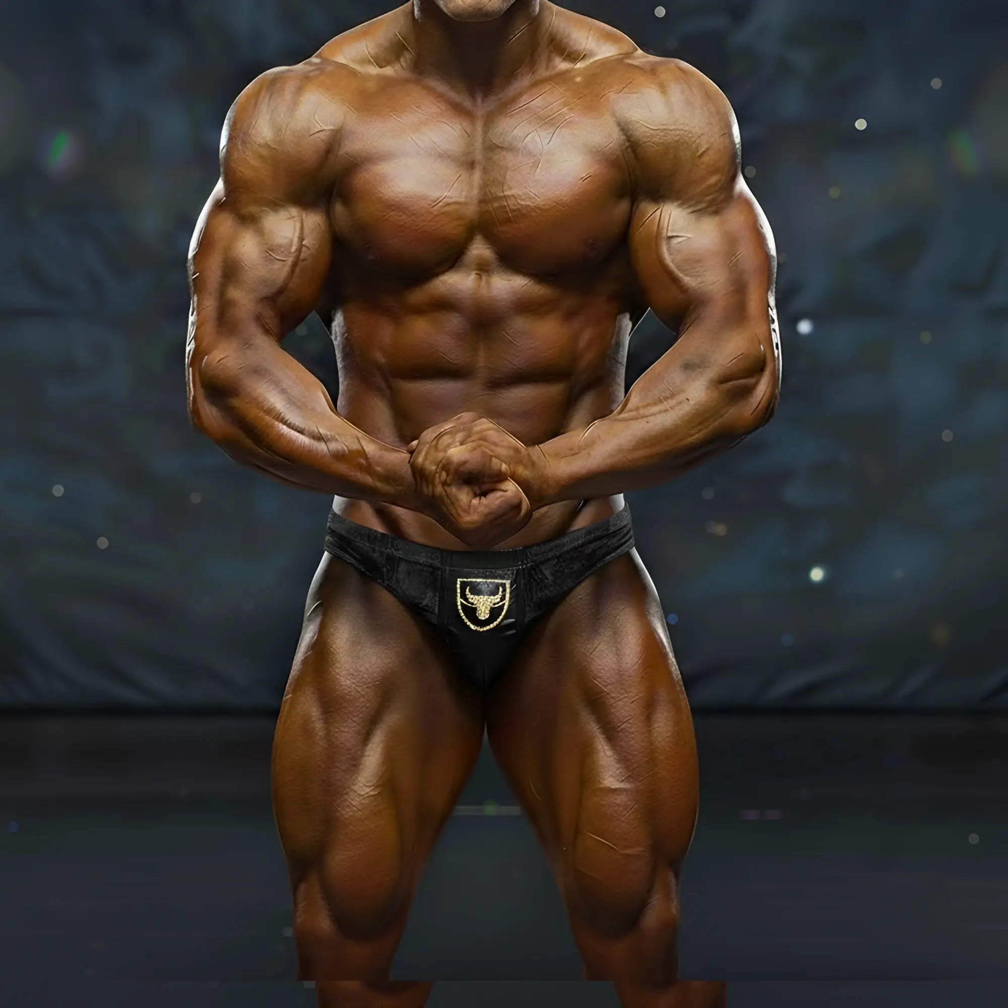 Black athletic briefs with gold bull logo front from MetroMaleWear MetroMuscleWear Theodore competition suit 4974-45