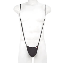 Black fabric suspenders with a single narrow strap design from metromalewear miami bodysuit black 0008-20