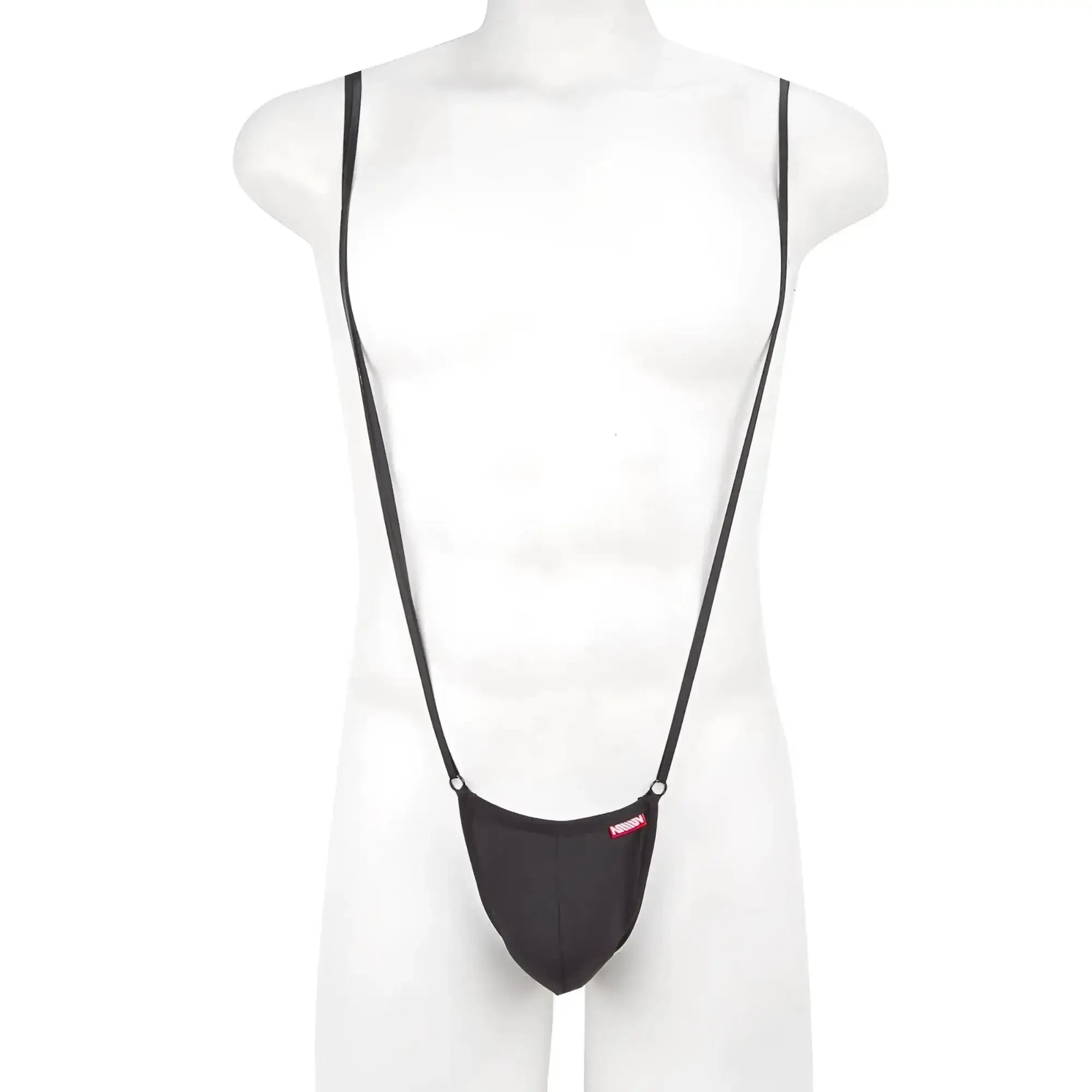 Black fabric suspenders with a single narrow strap design from metromalewear miami bodysuit black 0008-20