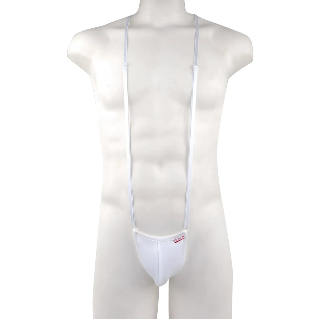White nylon suspenders with matching white pouch from metromalewear miami bodysuit 0008-00 for stylish support