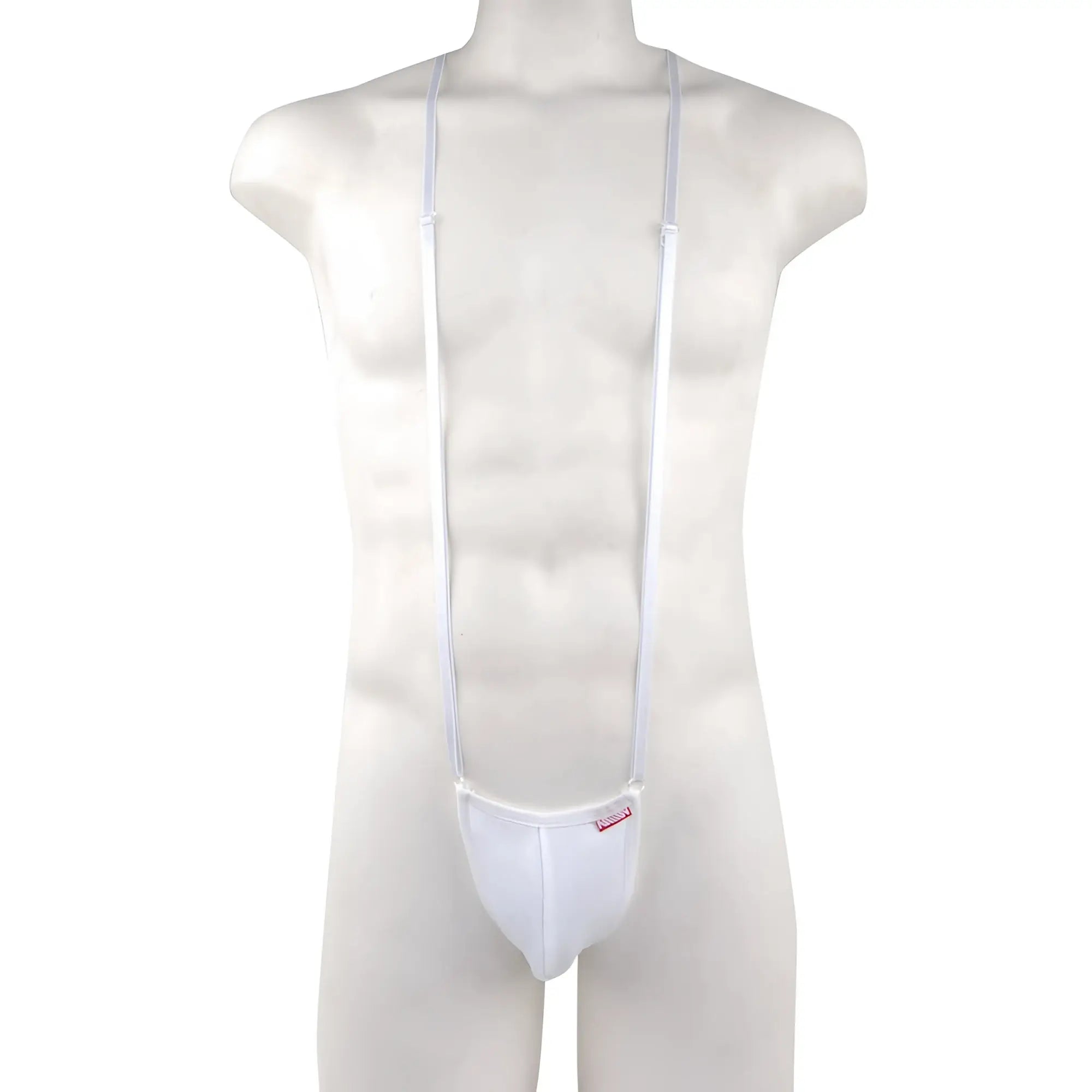 White nylon suspenders with matching white pouch from metromalewear miami bodysuit 0008-00 for stylish support