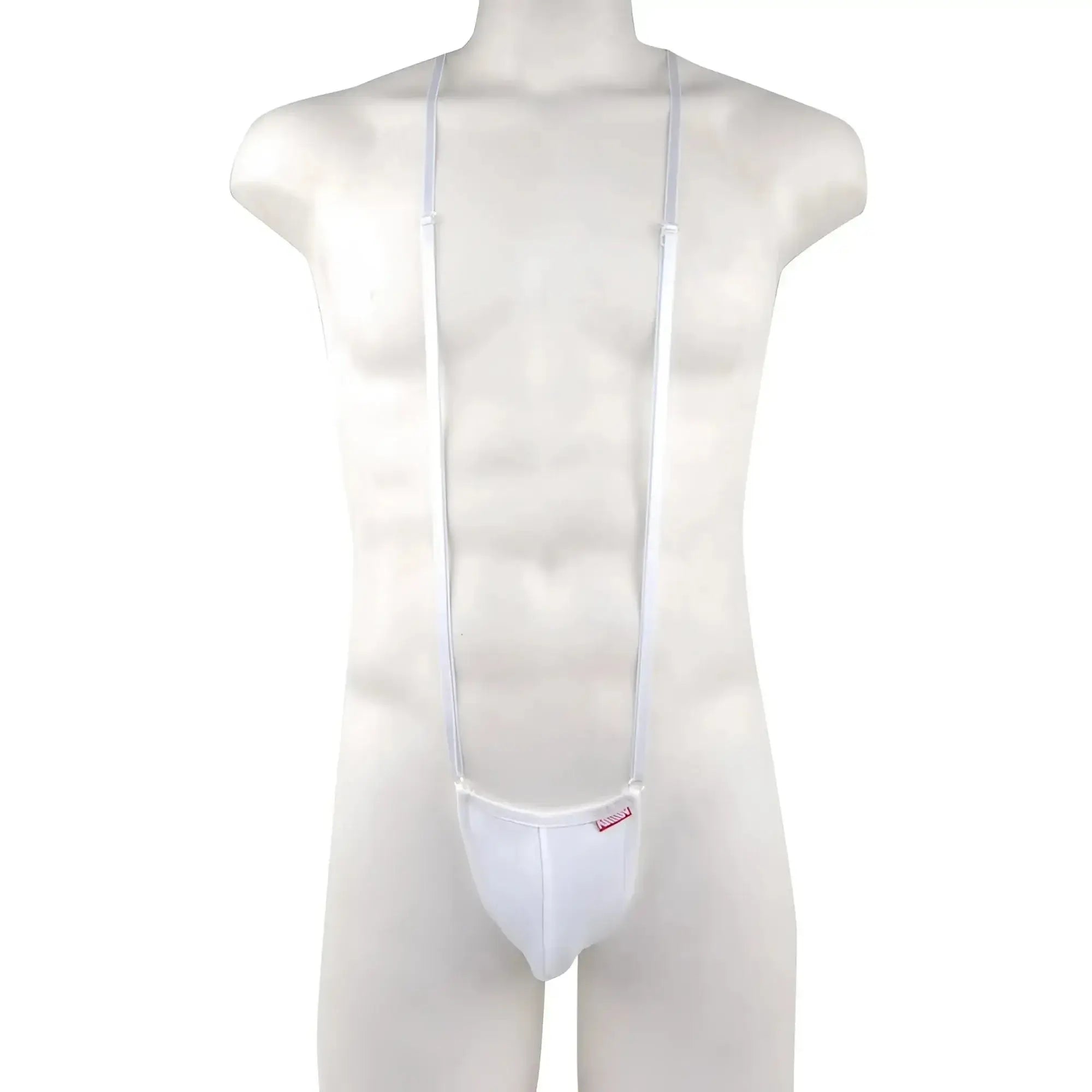 White nylon suspenders with matching white pouch from metromalewear miami bodysuit 0008-00 for stylish support
