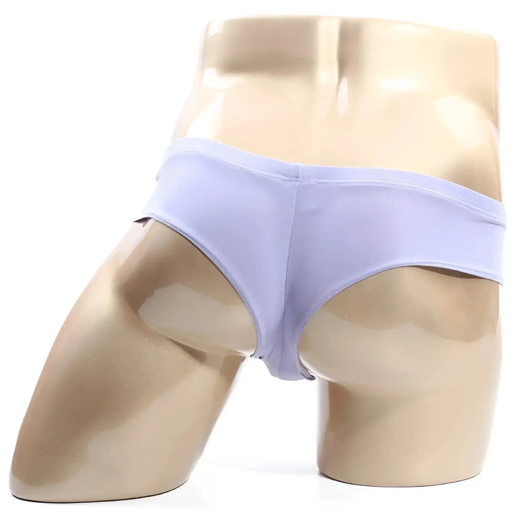 Light purple seamless micro cheek briefs by metromalewear displayed on a mannequin for comfortable daily wear