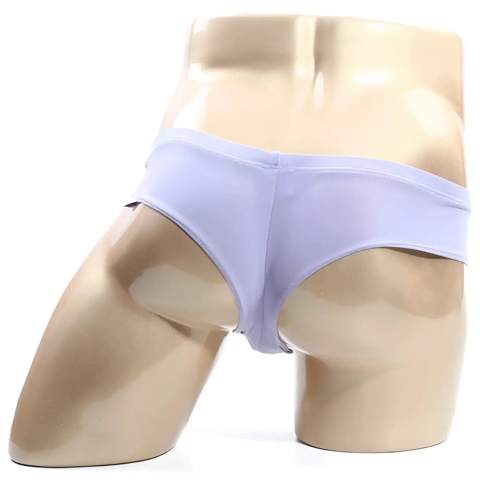 Light purple seamless micro cheek briefs by metromalewear displayed on a mannequin for comfortable daily wear