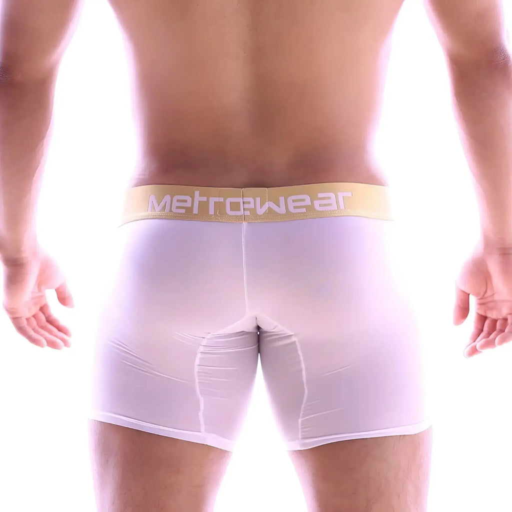 White MetroMaleWear Micro Long boxer briefs with gold waistband and white brand lettering 7017-00