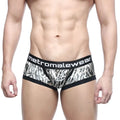 Black and silver zebra-print MetroMaleWear micro mini boxer briefs with a black elastic waistband featuring the logo