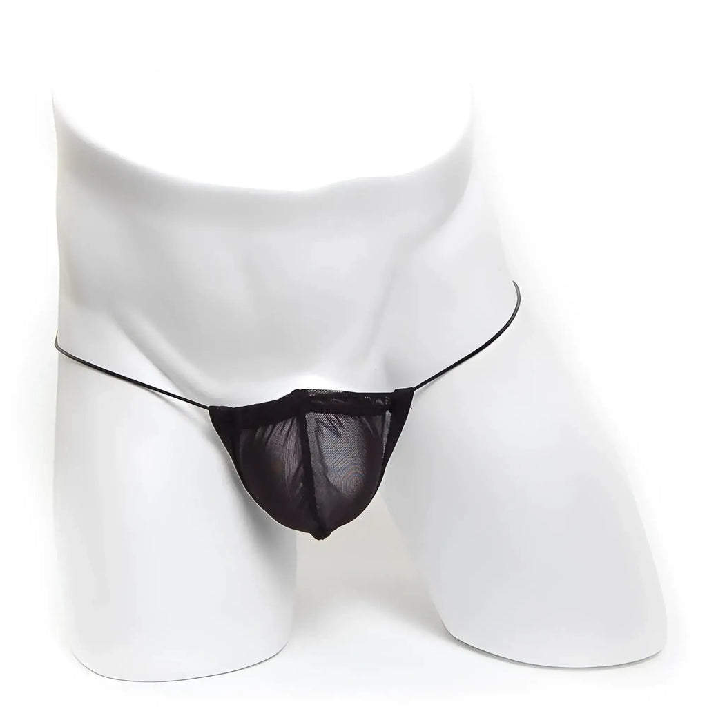Black mesh thong with thin elastic straps made of microfiber by metromalewear model 2015-46 in black