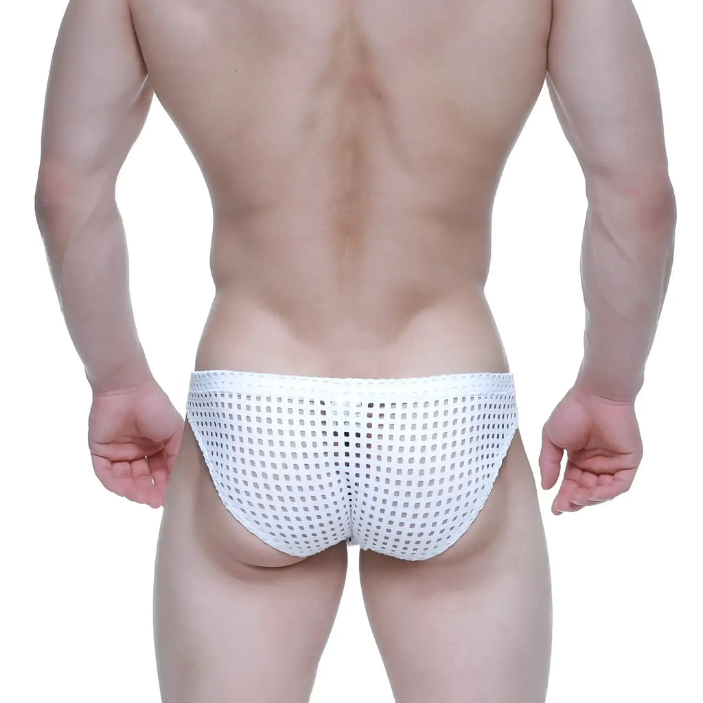 White mesh briefs with a grid-like pattern from MetroMaleWear mild bikini 5103-M66 for comfortable daily wear