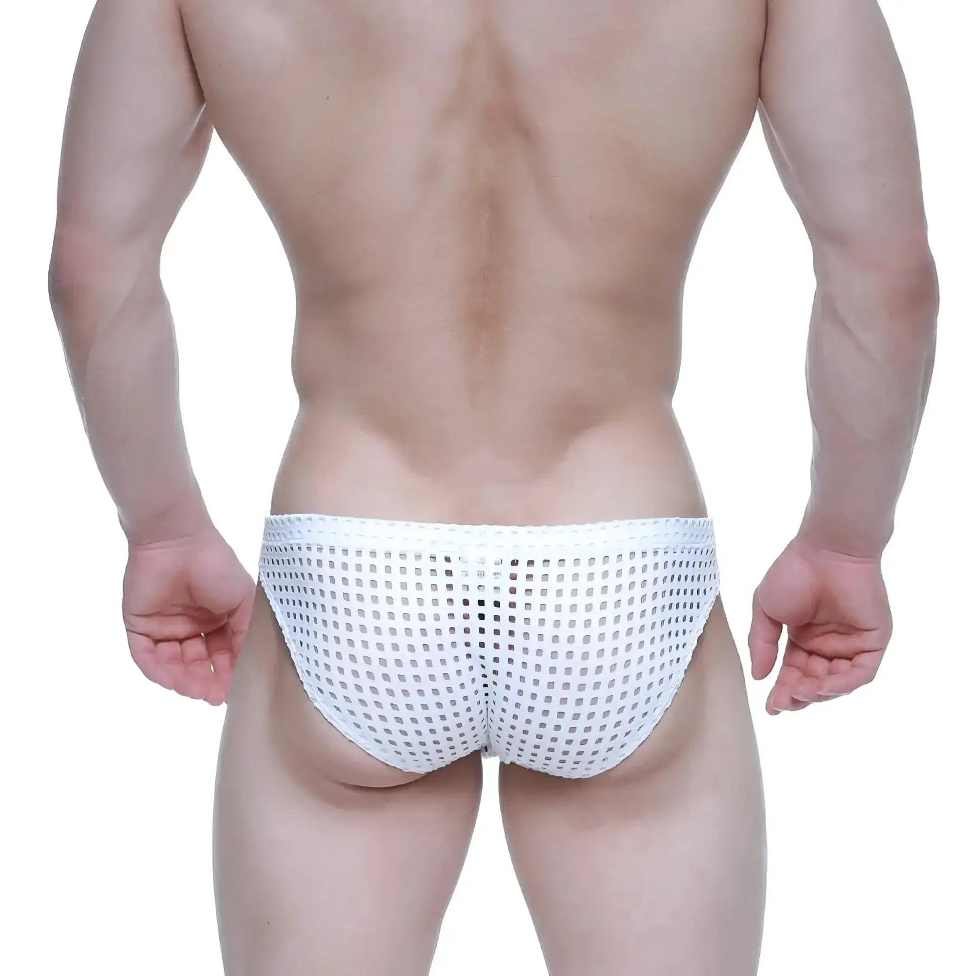 White mesh briefs with a grid-like pattern from MetroMaleWear mild bikini 5103-M66 for comfortable daily wear