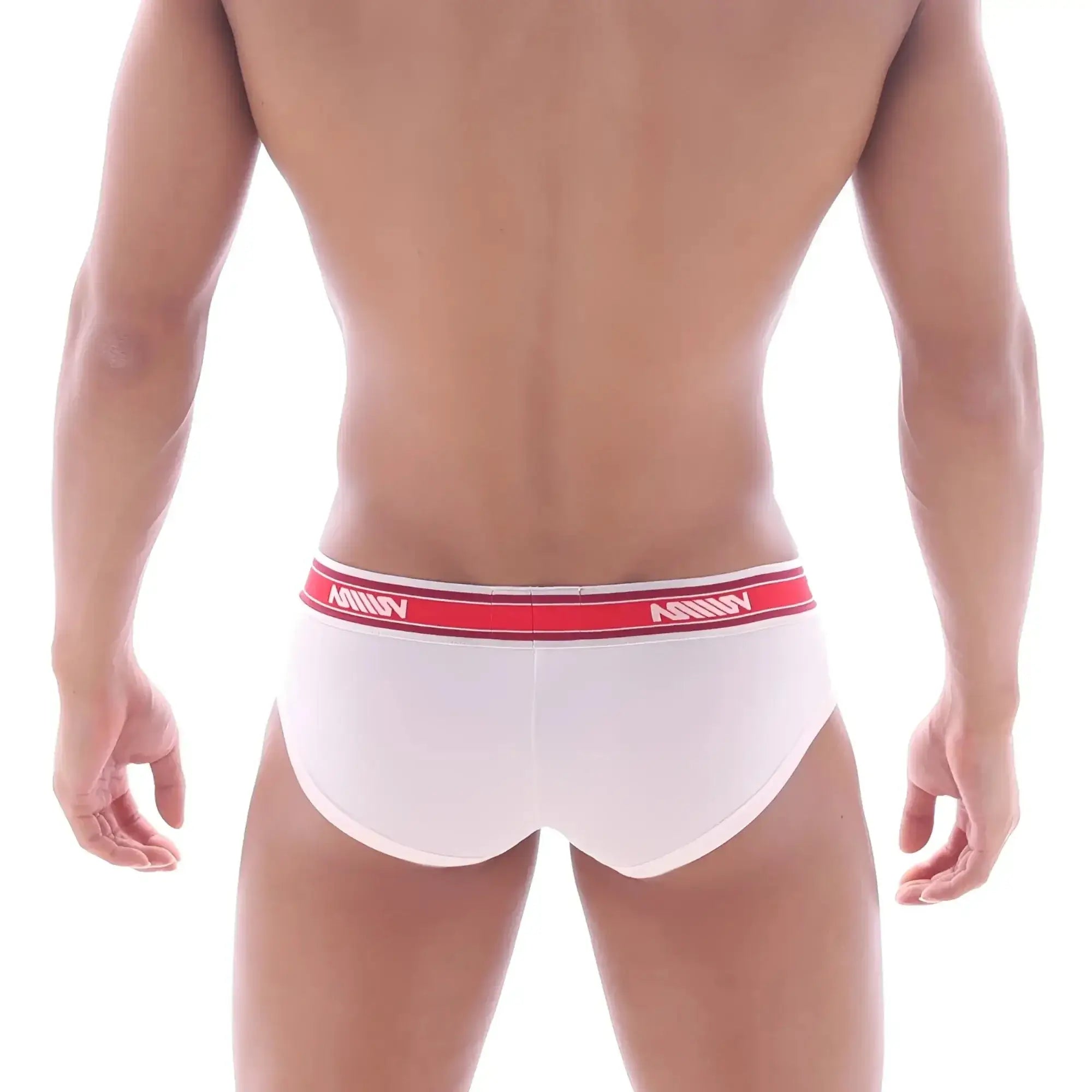 White briefs with a red waistband branded namin metro male wear mini cheek boxer nude 2025 01