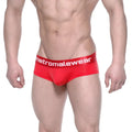 Red men’s briefs mini cheek boxer rojo 2025-13 with white metromalewear logo waistband for comfortable wear