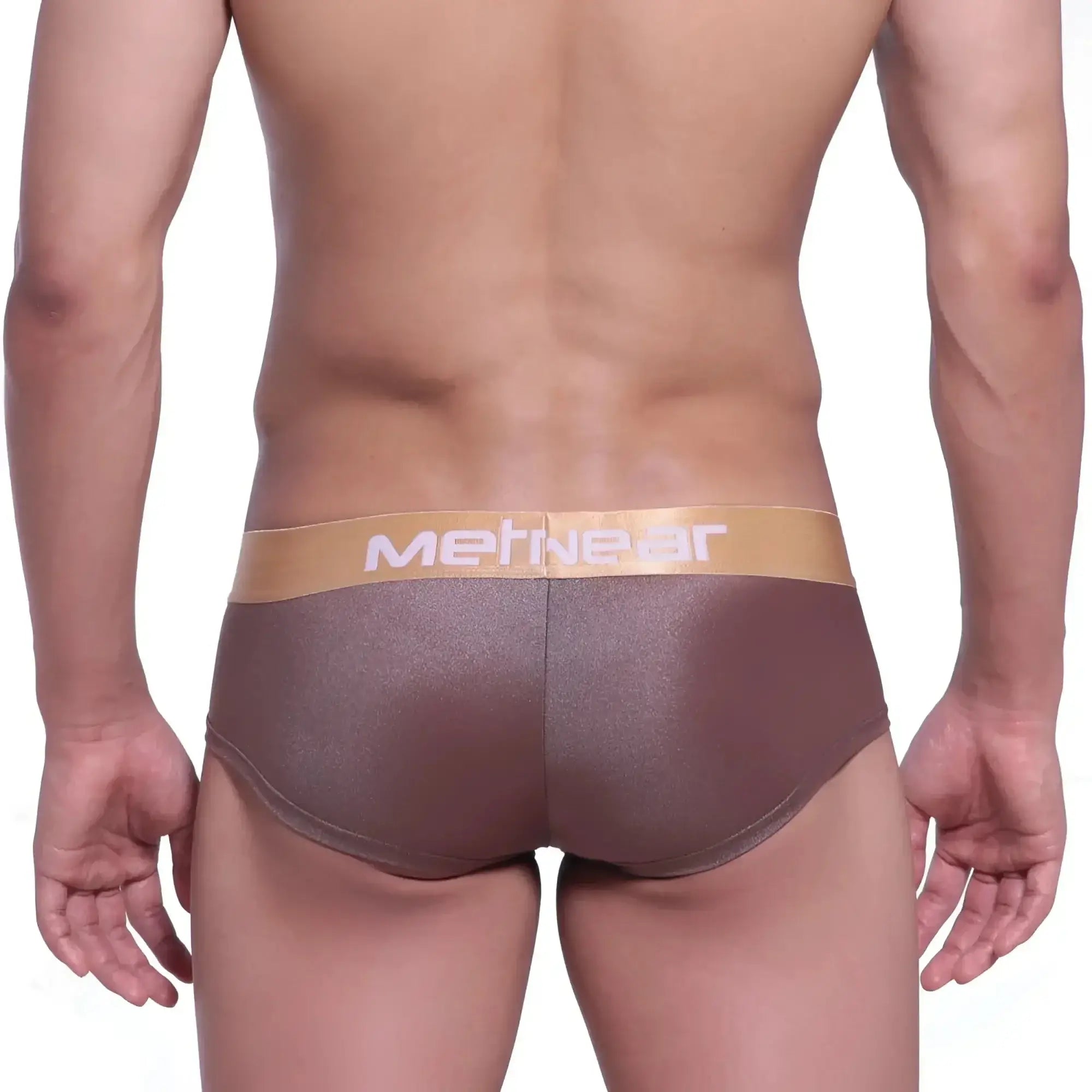 Brown metallic textured men’s briefs with tan metnear waistband metro male wear mini cheek boxer spark gold 2025 21