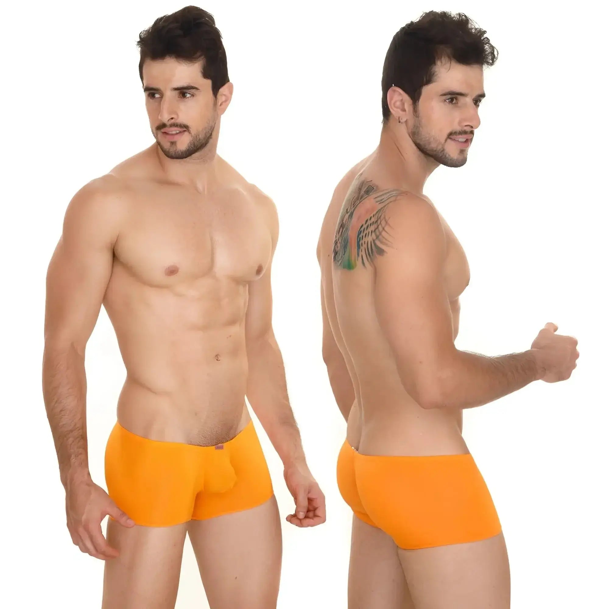 Bright orange MetroMaleWear Minimo boxer briefs with smooth, form-fitting fabric and subtle elastic waistband