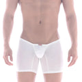 White sheer cotton boxer briefs with red metro malewear brand tag at waistband modelo minimo 2034-01