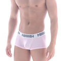 Light pink men’s briefs with a white elastic waistband featuring the million logo by metromalewear minimo boxer
