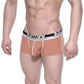 Tan ribbed modal seamless men’s briefs with black and white metromalewear branded waistband trunk brown 1123-23