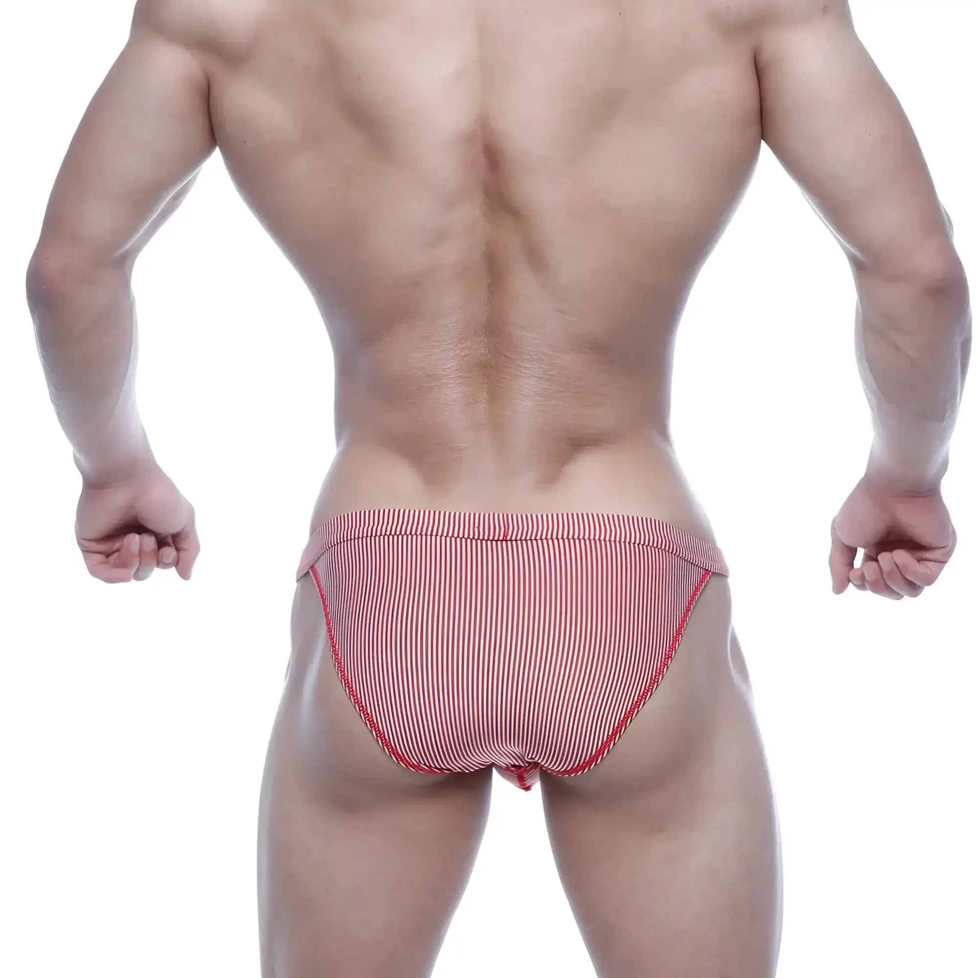 MetroMaleWear modern bikini red stripe 4004-42 red and white striped briefs with a snug fit front view