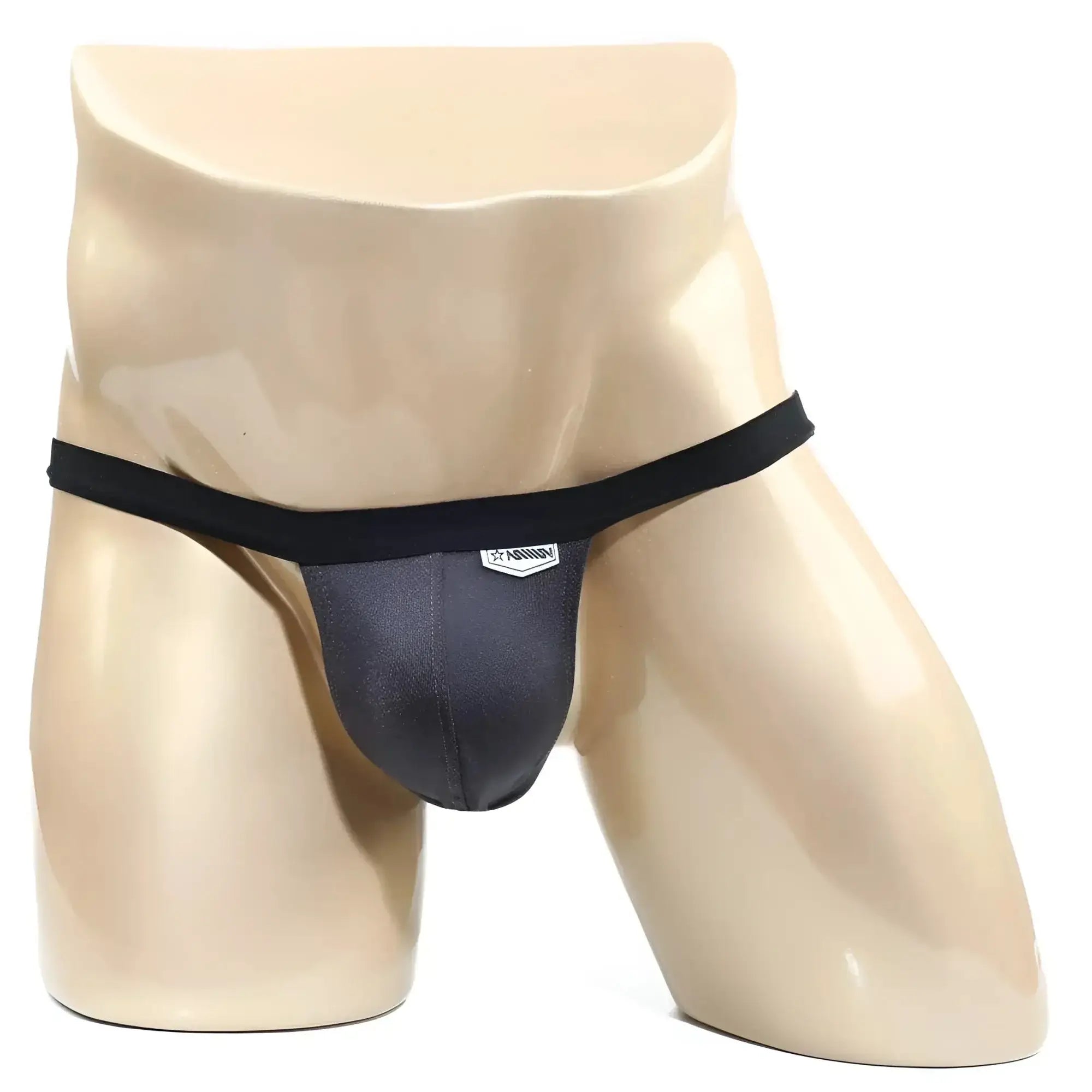 MetroMalewear modernizing thong in charcoal with smooth stretchy fabric and subtle waistband logo shown from the back