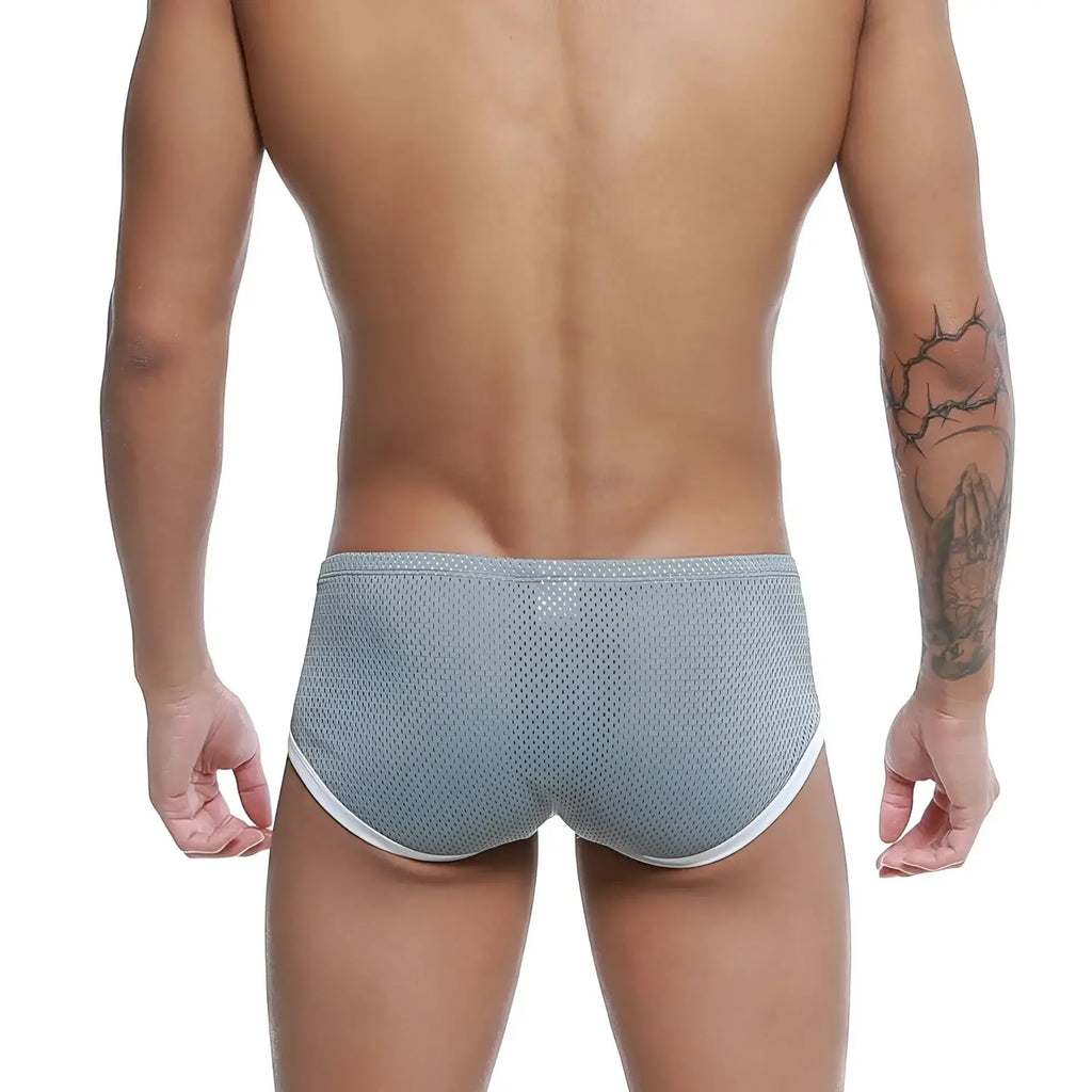 MetroMaleWear mojito bikini gray mesh briefs with white trim featuring breathable fabric for comfortable wear