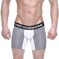 MetroMaleWear mosaic mid boxer 10 inch black and white checkered briefs with solid white panel and branded waistband