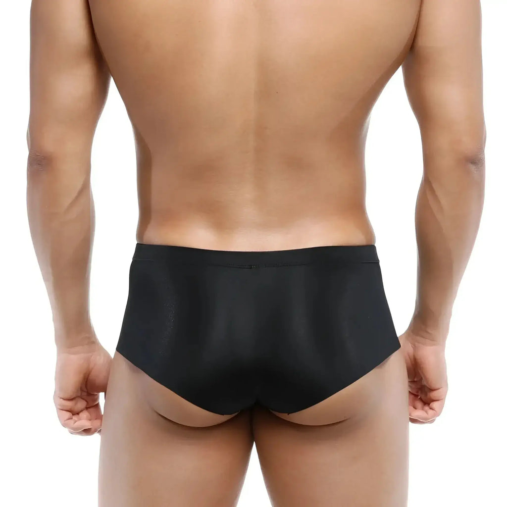 Black sleek satin finish form-fitting briefs metroMalewear naked trunk black 6313-20 front view