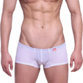 White mesh briefs with subtle dot pattern and red MetroMaleWear tag on waistband in neon boxer style 1222-00