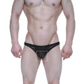 Black lace thong with sheer patterned design from metromalewear net bikini lace black 1104-70 collection
