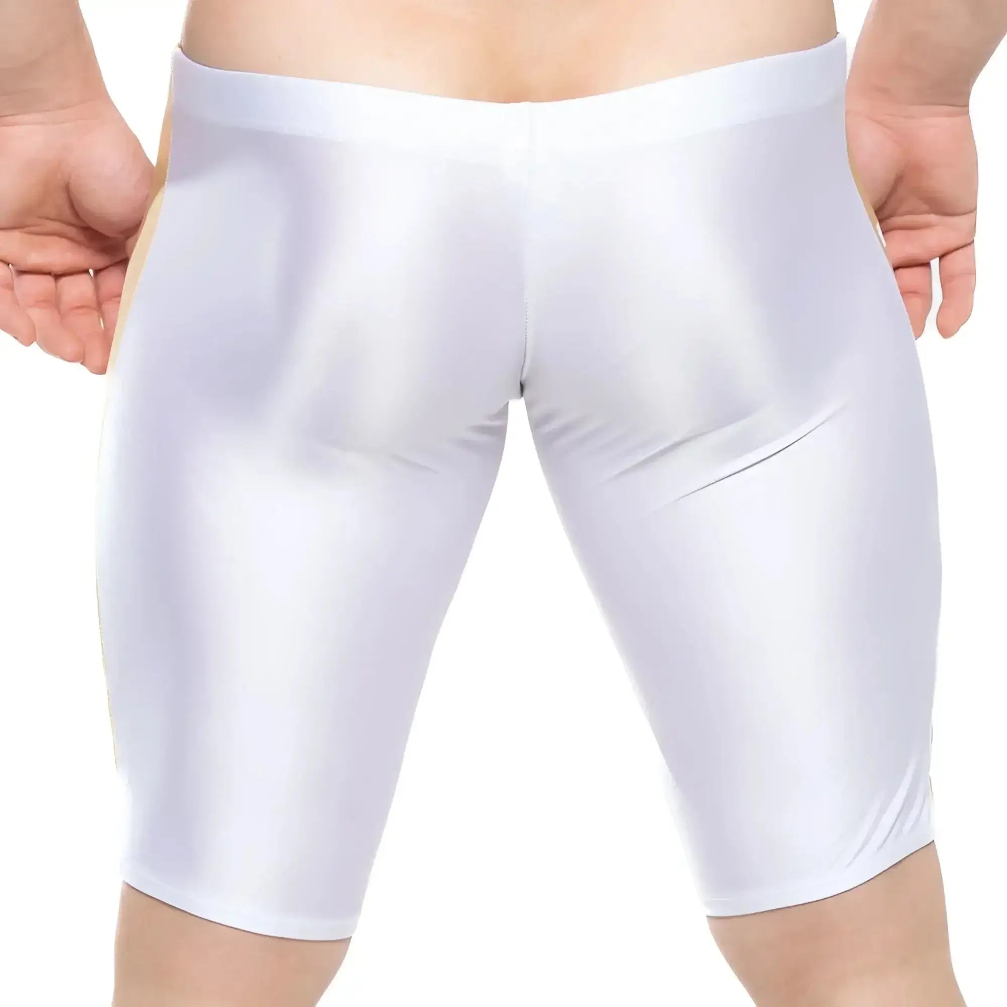 MetroMaleWear new jammer swim boxer white shiny form-fitting shorts made from smooth stretchy material