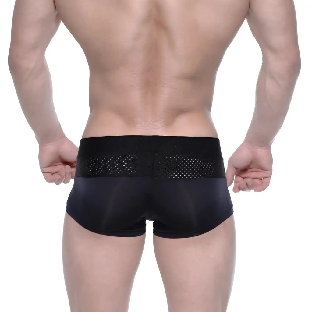 MetroMaleWear Noto trunk black athletic briefs with mesh panel on waistband for breathable support and comfort