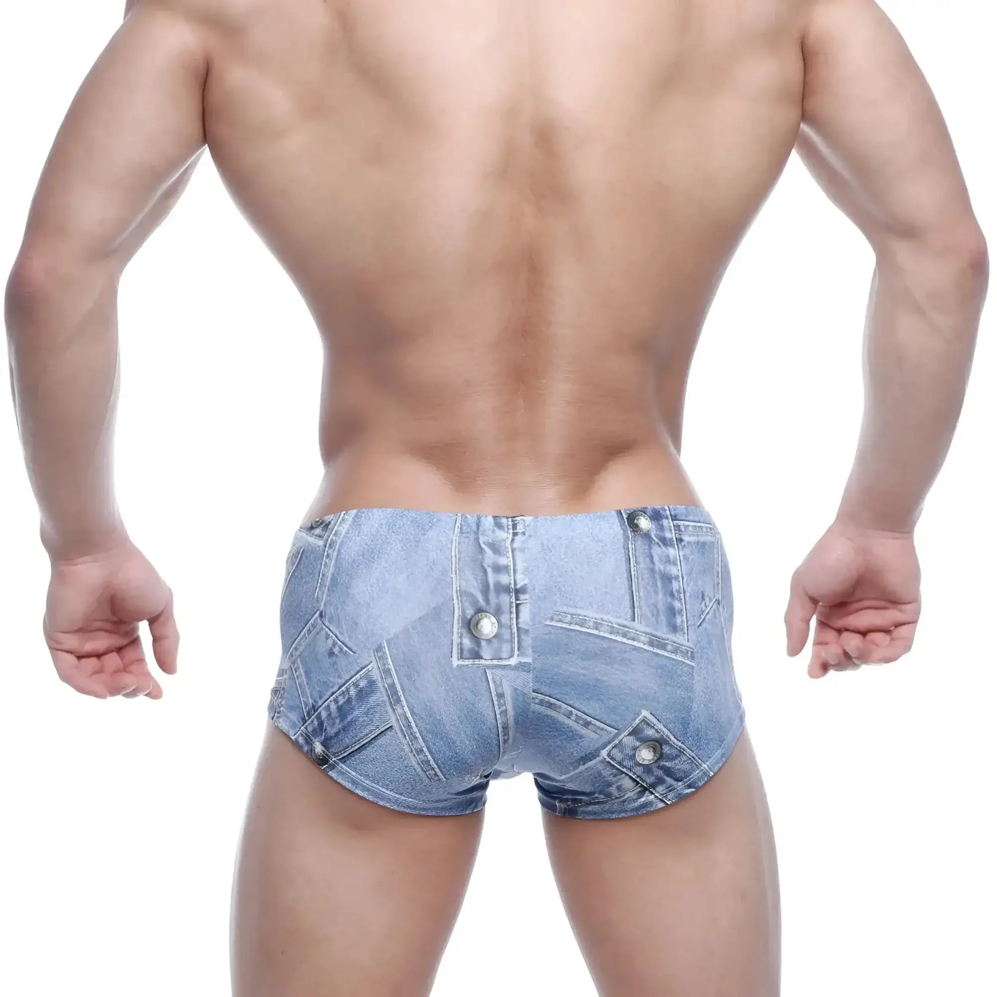 Light blue denim shorts with patchwork design multiple pockets and button details MetroMaleWear Oscar Boxer Denim Blue