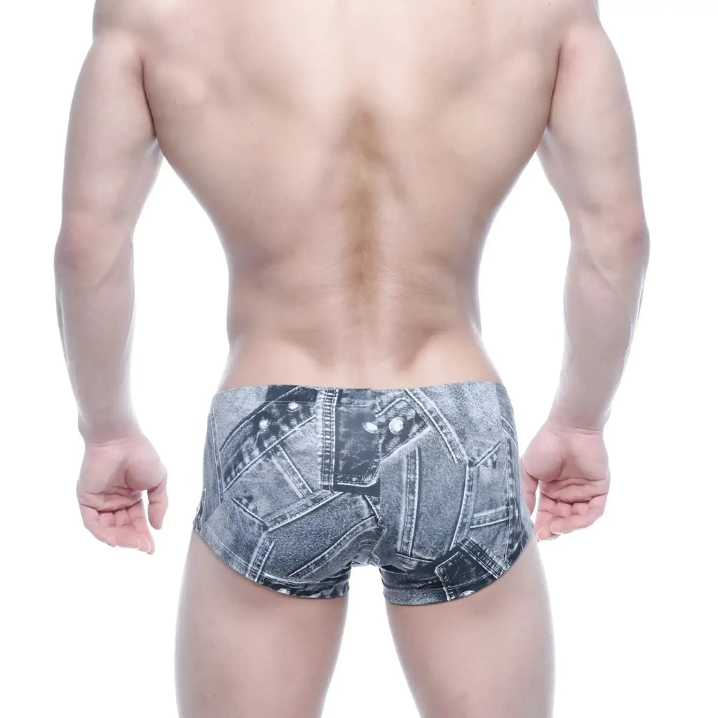 Gray denim-patterned men’s briefs metro male wear oscar boxer denim gray with detailed stitched design