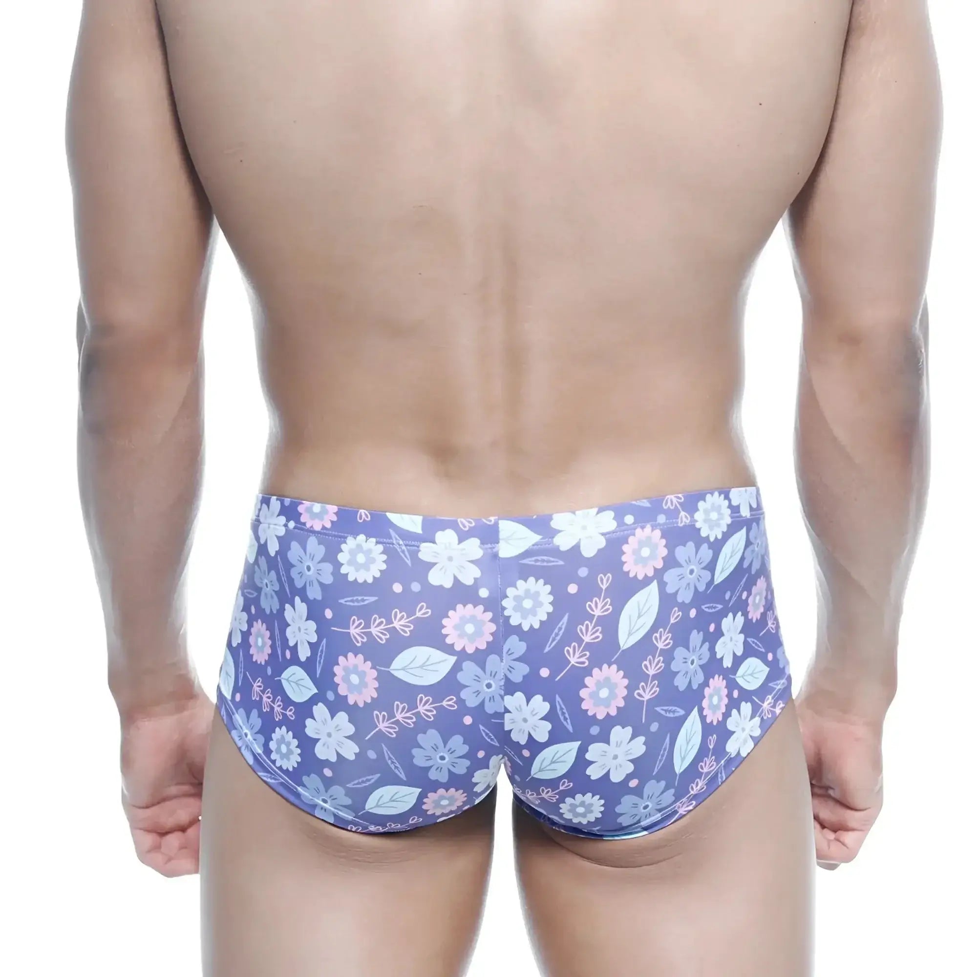 MetroMaleWear Oscar boxer Jardin 2125-44 purple floral swim trunks with pink white blossoms on soft stretchy fabric