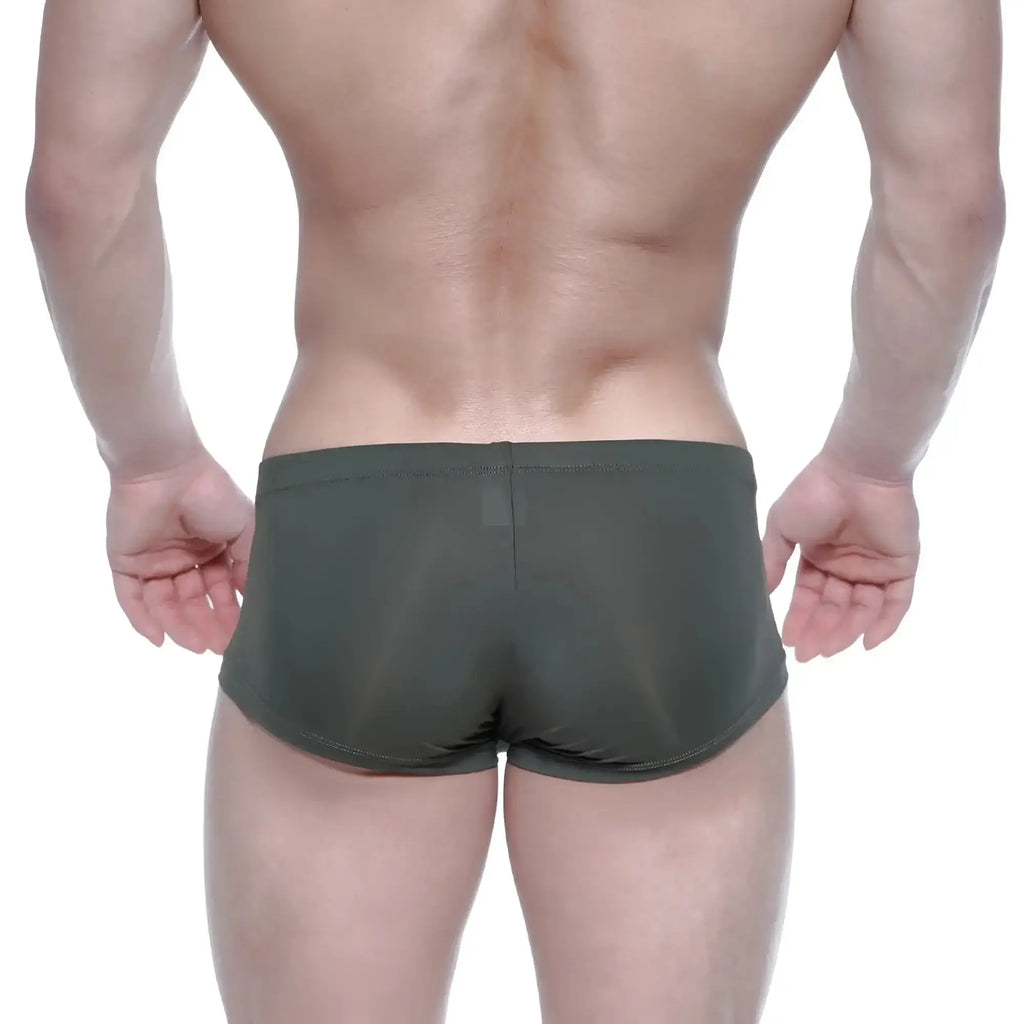 Dark olive green metro male wear oscar boxer khaki 2125-26 back side showing smooth stretchy fabric and subtle seam detail