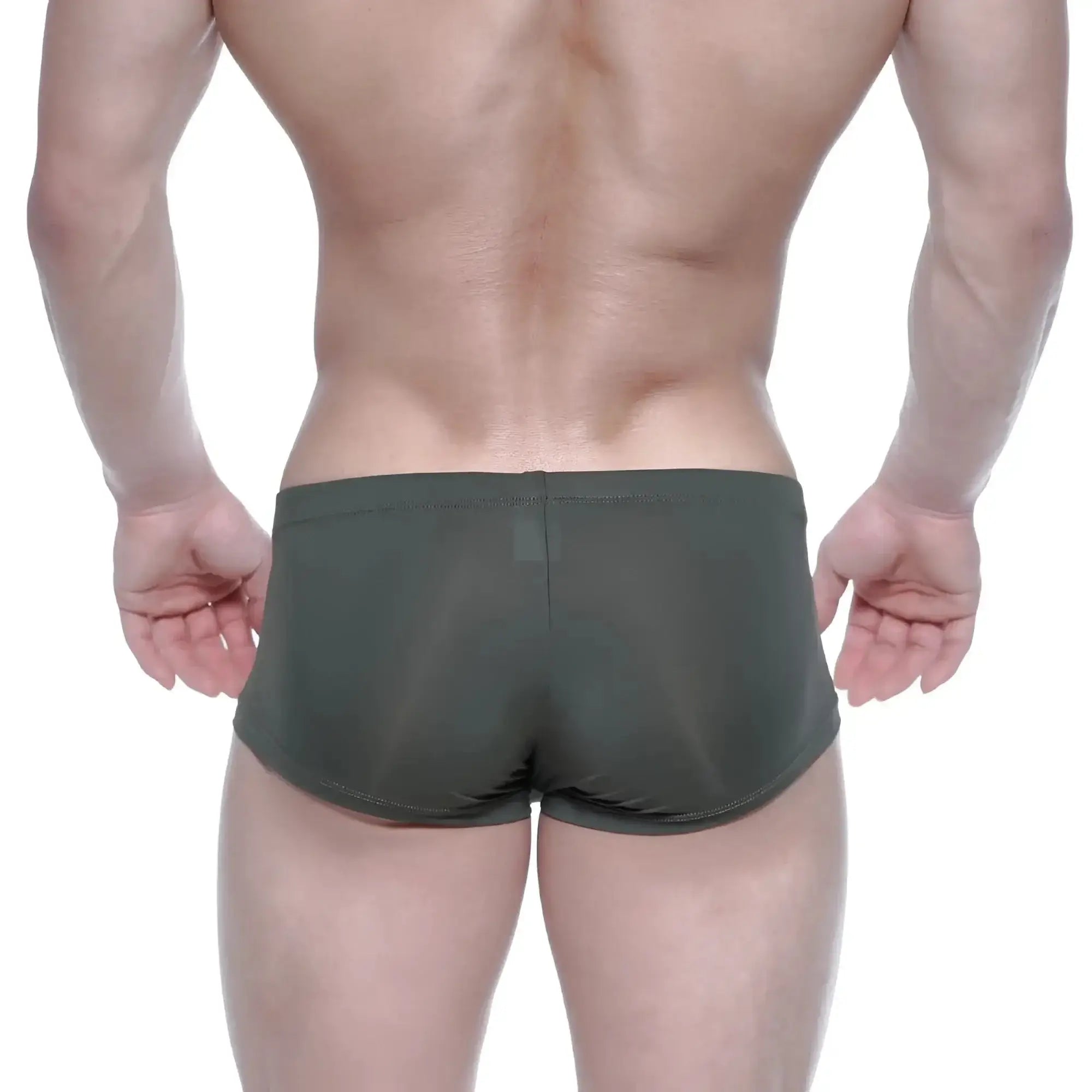 Dark olive green metro male wear oscar boxer khaki 2125-26 back side showing smooth stretchy fabric and subtle seam detail